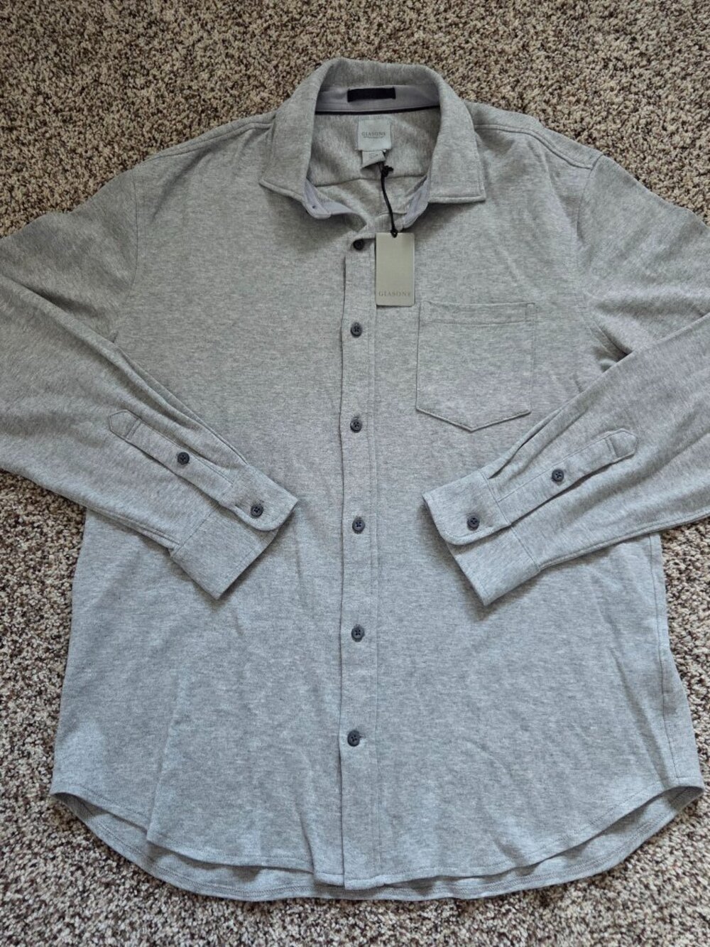 NWT Giasone Button Up Shirt Mens L Dove Gray Long Sleeve Cotton Knit Stretch